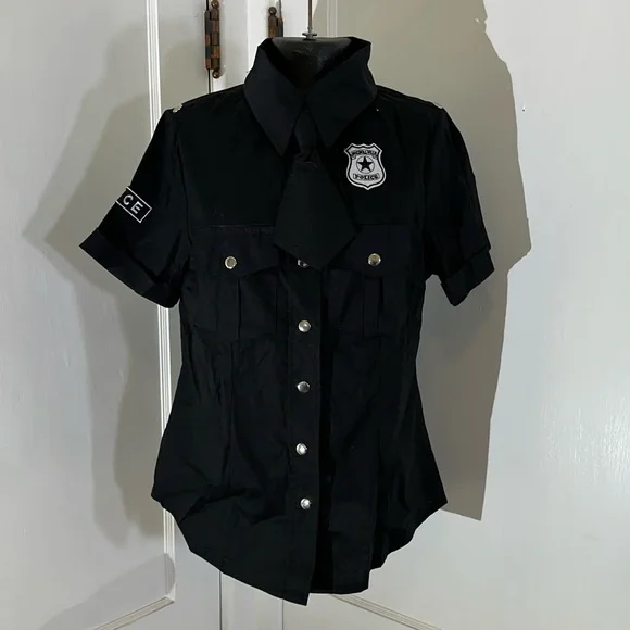 Leg Avenue Police Costume Button-Up Shirt with Removable Tie - Picture 1 of 8